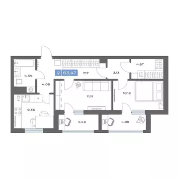 2-к кв. Тюменская область, Тобольск пер. Радищева, 17 (63.47 м)