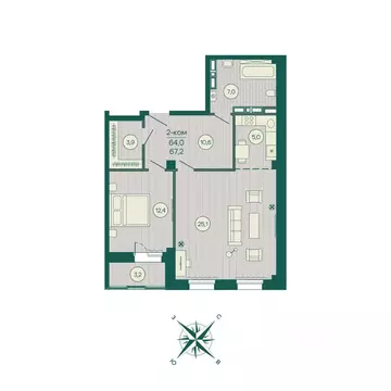 2-к кв. Приморский край, Владивосток Русская ул., 5А (67.2 м)