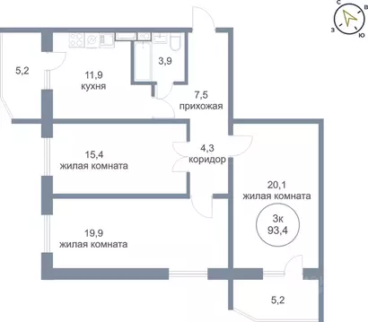 3-к кв. Ханты-Мансийский АО, Нефтеюганск 6-й мкр, 11 (93.4 м)