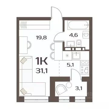 1-к кв. Приморский край, Владивосток ул. Слуцкого, 5А (30.3 м)