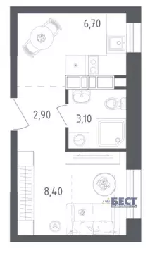 Продается 1-комнатная квартира