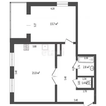 1-к кв. Тюменская область, Тюмень ул. Бориса Житкова, 7к1 (49.5 м)