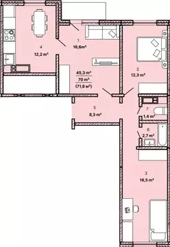3-к кв. Челябинская область, Челябинск 11-й мкр,  (71.8 м)