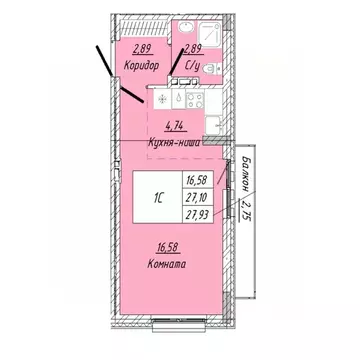 1-к кв. Омская область, Омск ул. 2-я Дачная (27.93 м)
