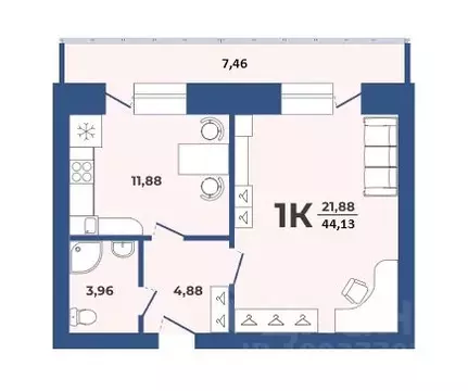 1-к кв. Алтайский край, Барнаул Партизанская ул., 21А (44.13 м)