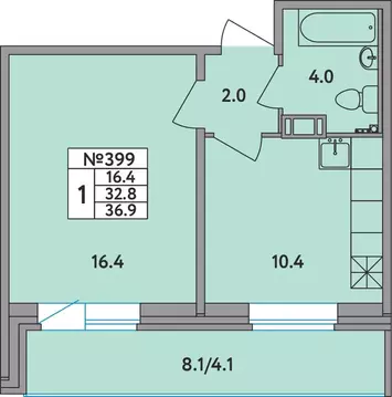 1-комнатная квартира: Новое Девяткино, Главная улица, 2 (36.9 м)