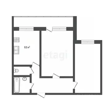 2-к кв. Тюменская область, Тюмень ул. Федюнинского, 11А (45.4 м)