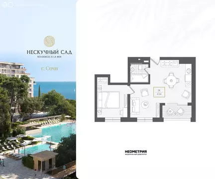 2-комнатная квартира: Сочи, жилой район Адлер, микрорайон Курортный ...