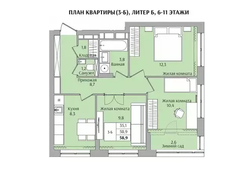 3-к кв. Нижегородская область, Нижний Новгород Якорная ул. (58.9 м)