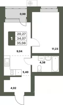 1-к кв. Башкортостан, Уфимский район, с. Миловка  (35.06 м)