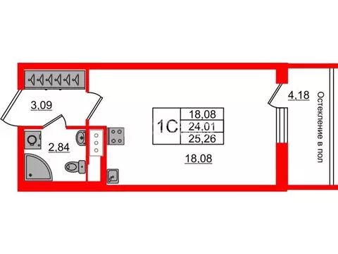 Студия Санкт-Петербург Кубинская ул., 76к1 (25.26 м)