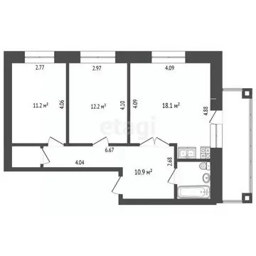 2-к кв. Калужская область, Калуга ул. Подвойского, 44 (57.0 м)