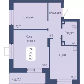 2-к кв. Красноярский край, Красноярск Свободный просп. (58.5 м)