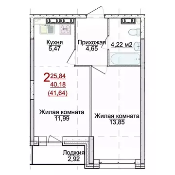 2-к кв. Ярославская область, Ярославль Чернопрудная ул., 13к2 (41.63 ...
