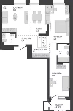 3-к кв. Алтайский край, Барнаул тракт Павловский, 251Б (77.1 м)