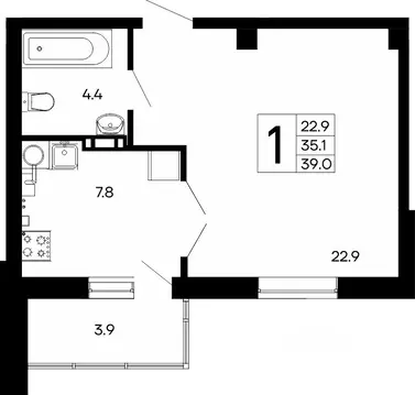 1-к кв. Крым, Феодосия Утесов жилой комплекс (39.0 м)