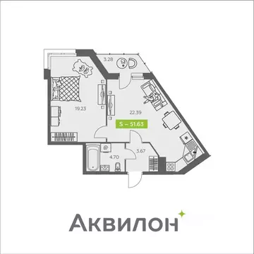 1-к кв. Архангельская область, Архангельск ул. Валявкина, 38 (51.63 м)