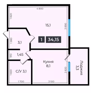 1-к кв. Ставропольский край, Ставрополь ул. Южный обход, 53В (34.55 м)