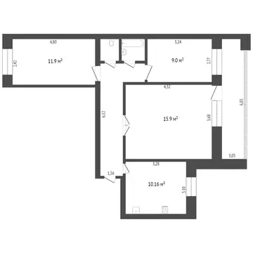 3-комнатная квартира: Тюмень, улица Щербакова, 150 (60.1 м)
