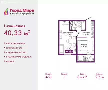 1-комнатная квартира: Симферополь, улица Батурина, 177к3 (40.33 м)
