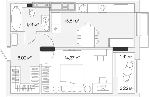 1-комнатная квартира: Малое Исаково, Первая улица, 1к3 (45.4 м)
