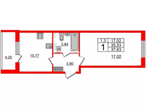 1-комнатная квартира: Санкт-Петербург, Пулковское шоссе, 95к4 (37.63 ...