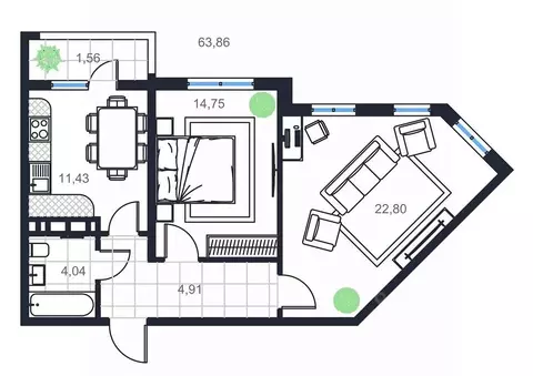 2-к кв. Дагестан, Каспийск просп. Акулиничева (63.86 м)