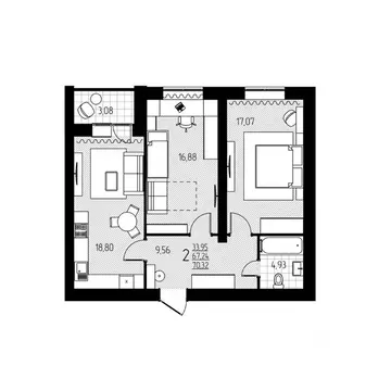 2-к кв. Саратовская область, Энгельс Мондриан жилой комплекс (70.32 м)