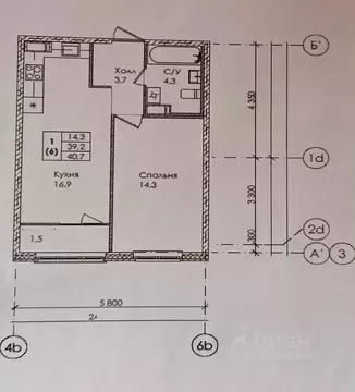 1-к кв. Ленинградская область, Гатчина бул. Авиаторов, 5/18 (40.0 м)