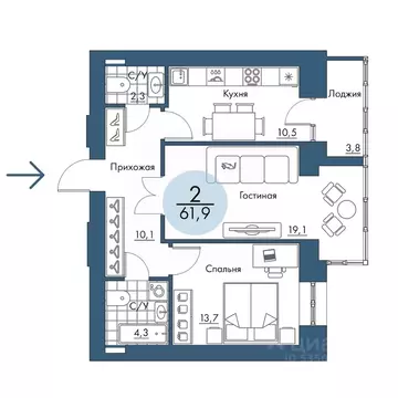 2-к кв. Красноярский край, Красноярск Пашенный мкр, Портовый жилой ...