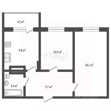 2-к кв. Чувашия, Чебоксары ул. Правая набережная Сугутки, 1 (52.8 м)