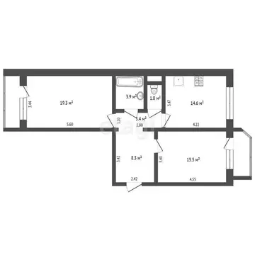 2-комнатная квартира: Тюмень, Широтная улица, 136к5 (66.7 м)