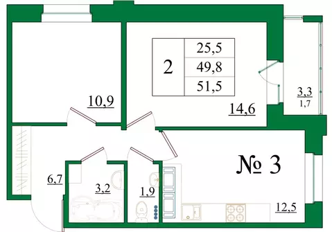 2-к кв. Ленинградская область, Гатчина Красносельское ш., 4Ак1 (51.5 ...