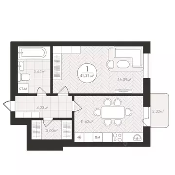 1-к кв. Башкортостан, Уфа Южный-2 мкр,  (41.31 м)