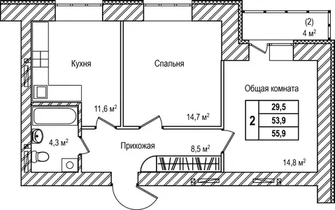 2-к кв. Кемеровская область, Кемерово Ленинградский просп., 53к2с ...
