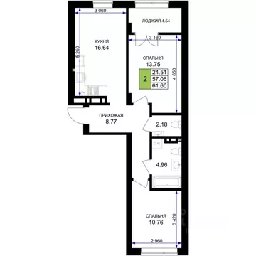 2-к кв. Калининградская область, Гурьевск Включи жилой комплекс (61.6 ...