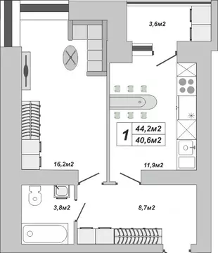 1-к кв. Тамбовская область, Тамбов ул. Чичерина, 7/1к3 (44.2 м)