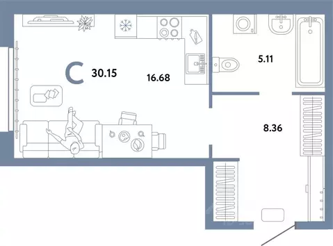 Студия Свердловская область, Екатеринбург ул. Шефская, 22А (30.15 м)