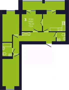 3-к кв. Башкортостан, Уфа Затон-Восточный жилрайон, Новаленд мкр,  ...
