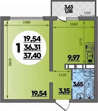 1-к кв. Ростовская область, Ростов-на-Дону ул. Тимофеева, 20 (37.4 м)
