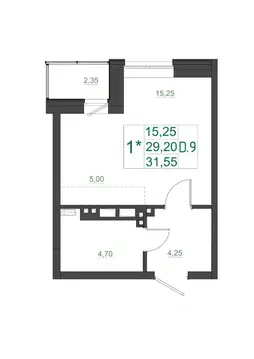 Студия Красноярский край, Красноярск Мясокомбинат мкр, 1 (31.55 м)