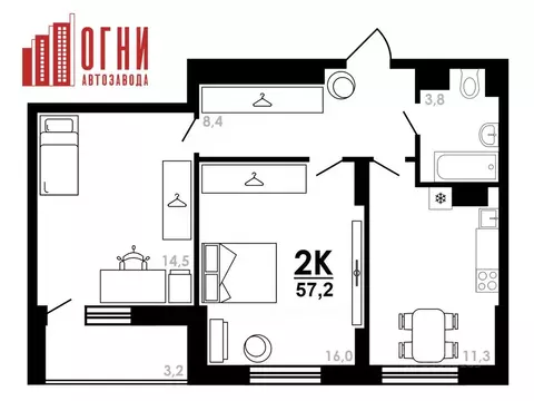 2-к кв. Нижегородская область, Нижний Новгород Коломенская ул., 8к4 ...