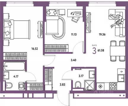 3-к кв. Тюменская область, Тюмень ул. Мельникайте, 42к1 (61.58 м)