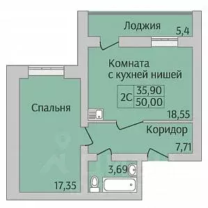 2-к кв. Новосибирская область, Новосибирск ул. Юности, 9 (50.0 м)