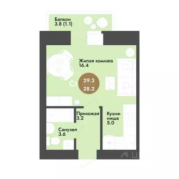 Студия Вологодская область, Вологда ул. Преображенского (29.3 м)