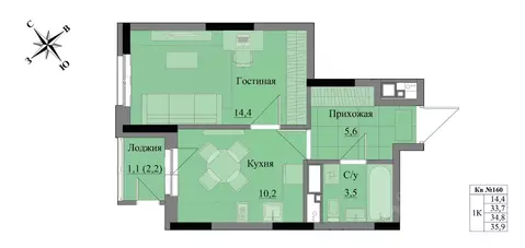 1-к кв. Удмуртия, Ижевск Краски Леса жилой комплекс (34.8 м)