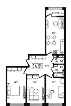 3-к кв. Адыгея, Майкоп ул. К.А. Васильева, 1к4 (83.37 м)