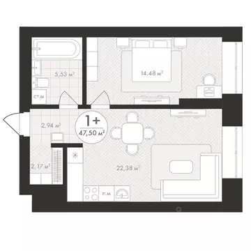 1-к кв. Башкортостан, Уфа Южный-2 мкр,  (47.5 м)