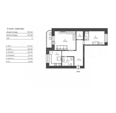 2-к кв. Ярославская область, Ярославль ул. Вишняки, 5к2 (71.8 м)