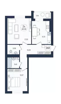 2-к кв. Калининградская область, Зеленоградск  (60.9 м)